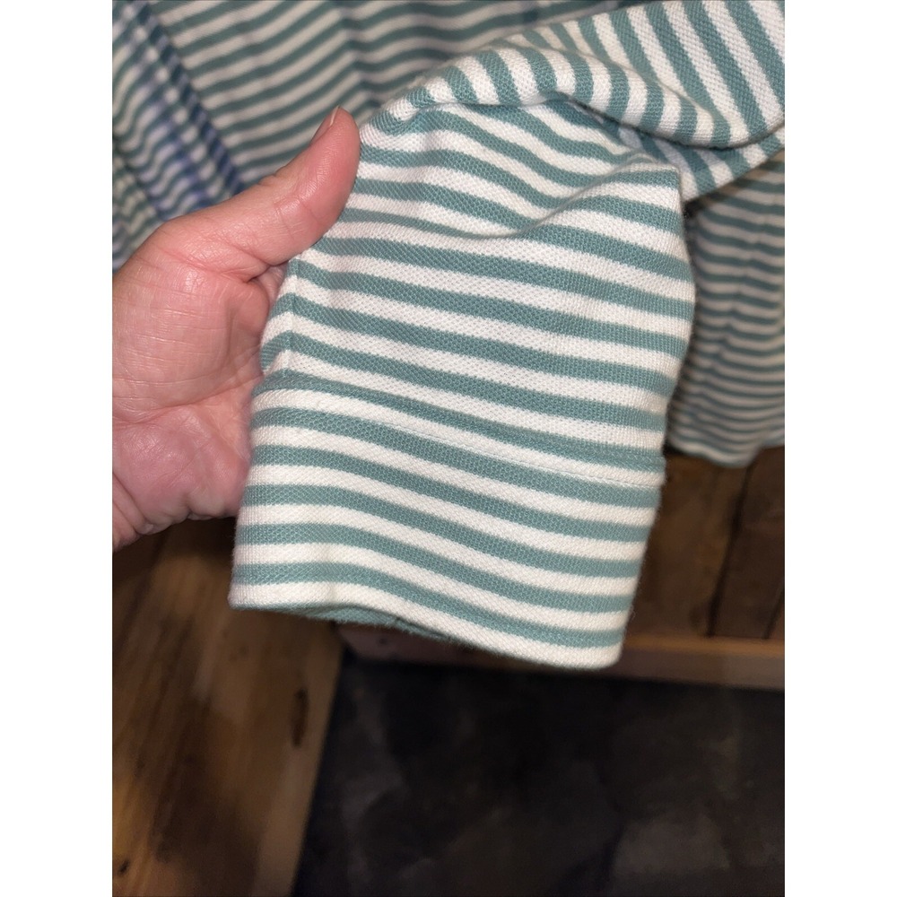 Preppy Lands End Shirt XL Green White Stripe Knit Button Up Long Sleeve Casual - Picture 5 of 15